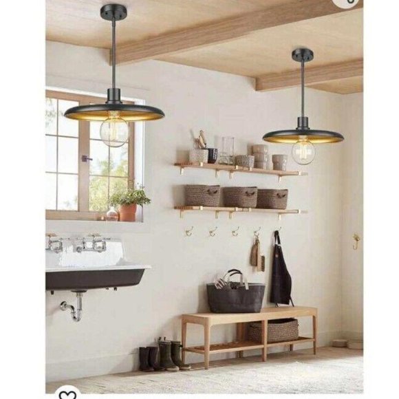 Black And Gold Pendant Light One Light Barn Pendant Lighting - Picture 5 of 8